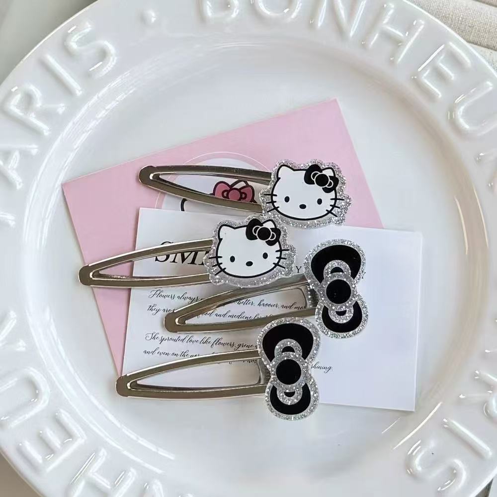 Sweet and cool girl cartoon cat hairpin for girls, silver hollowed-out duckbill clip, bangs side clip, versatile girls' hairpin Specification drawing