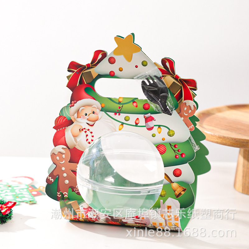 Christmas cake box, hand-held mousse ball, popular round ball, transparent snack baking packaging box, peace fruit packaging box Specification drawing