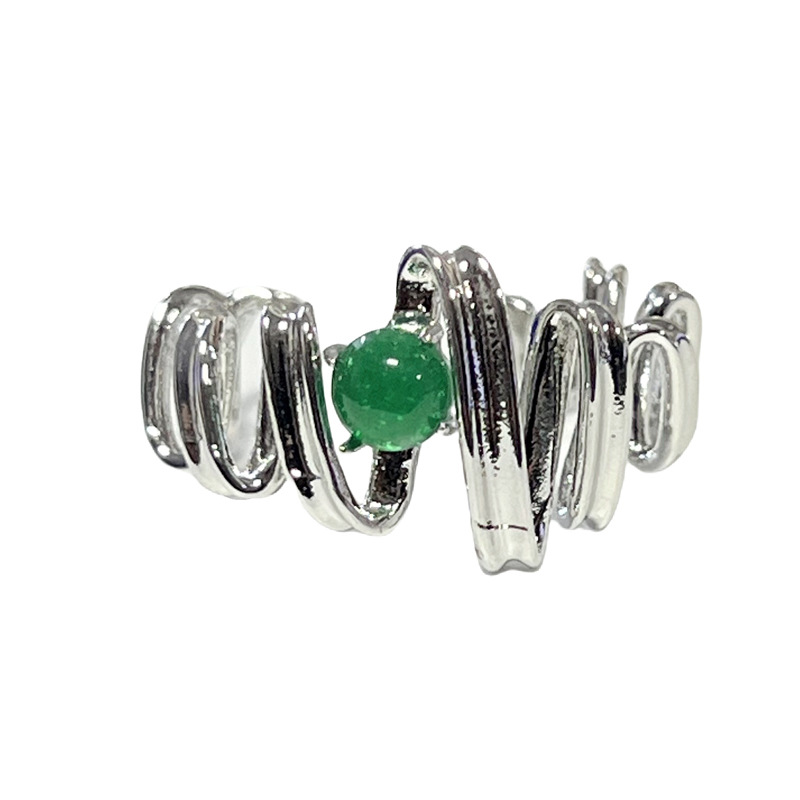 The new irregular link emerald-like open ring for women, with a cold and elegant style, exudes a light luxury and high-end feel, making it a trendy index ring Item Picture