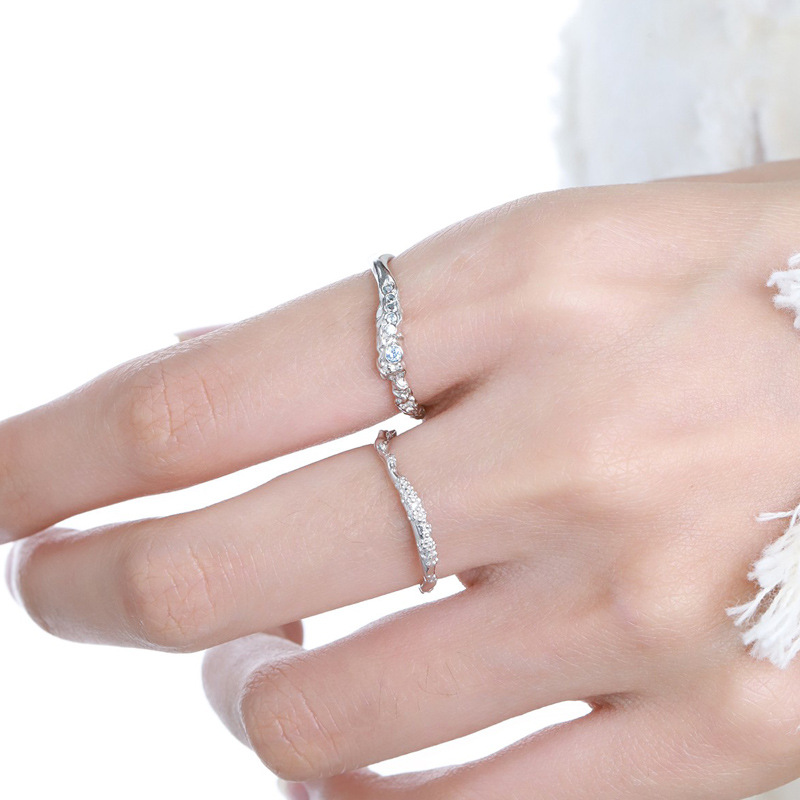 Simple design, irregular pleated blue zircon open ring, women's niche texture, high-end and cold trend ring details Picture