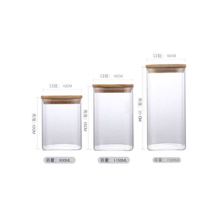 Cross-border best-selling high borosilicate glass square storage jars, transparent grain and tea jars, kitchen seasoning storage sealed jars Item Picture