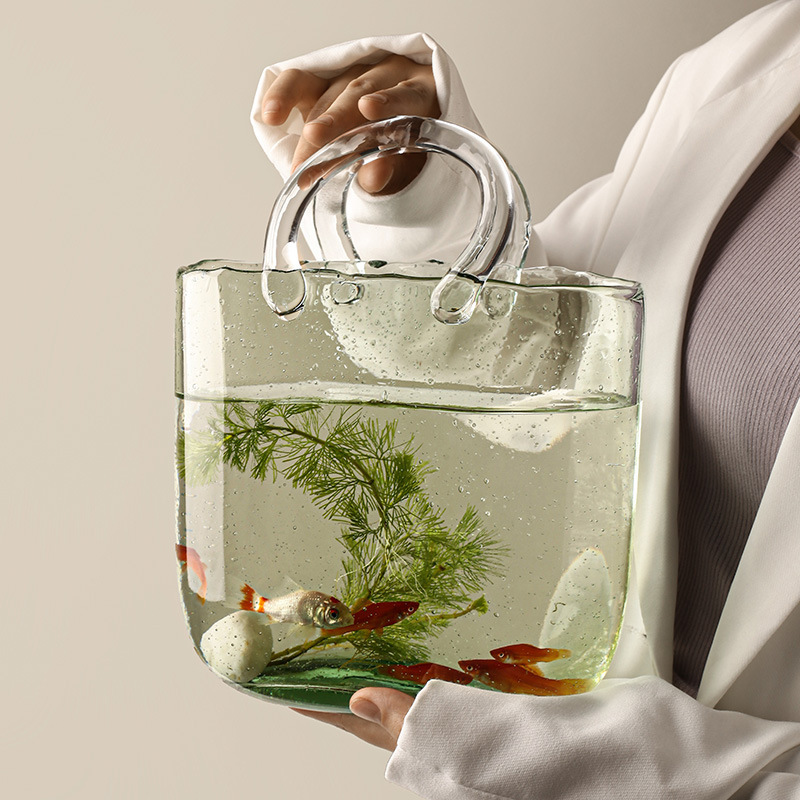 Creative bags, hand-held baskets, internet-famous glass vases, transparent hydroponic flower arrangement vases, flower vases, table decoration photography details Picture