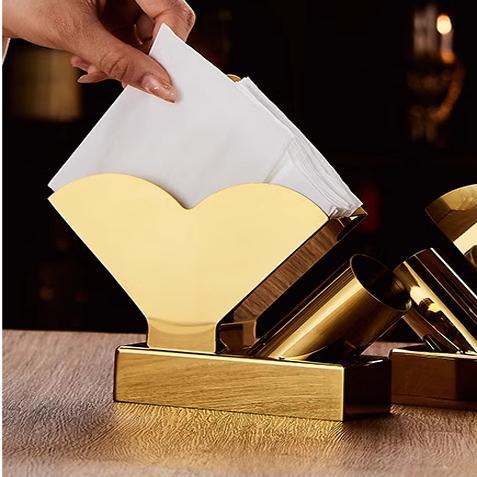 Thickened stainless steel Western cuisine tissue holder, golden tissue holder for coffee shops and hotels, bar and KTV countertop tissue holder Specification drawing