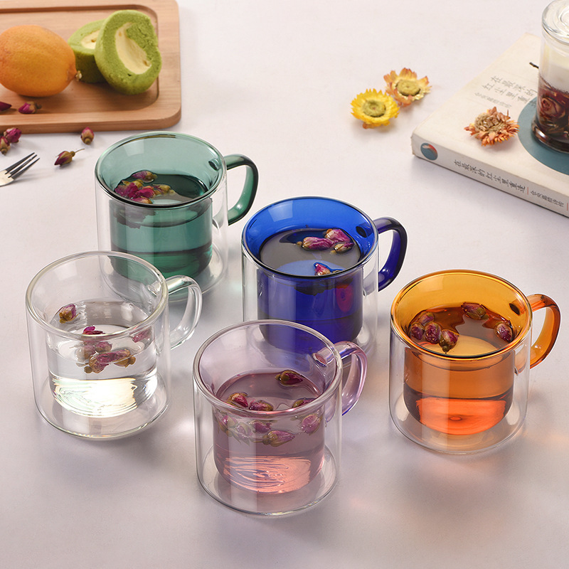 Wholesale colored water cups, high-appearation-level cups, high-temperature resistant glass cups, double-layer heat-insulating insulated cups, customized welfare gifts details Picture
