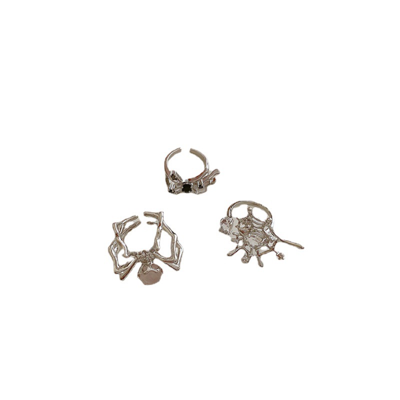 Retro ins cold style, niche micro-inlaid liquid spider open ring, female personality, dark style, simple ring girl Item Picture