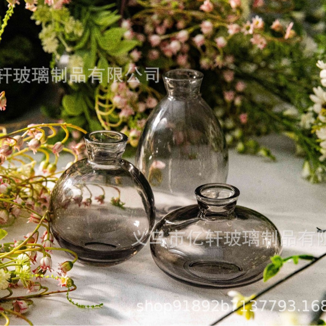 Three-piece cross-border transparent glass vase set, desktop vase, hydroponic flower vase, handicrafts, home decoration, colorful details Picture