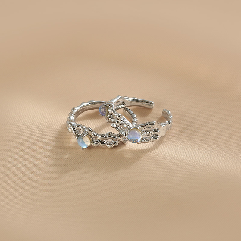 ins Cold style thorn moonstone open ring for women, high-end and niche design index finger ring, trendy and personalized ring details Picture