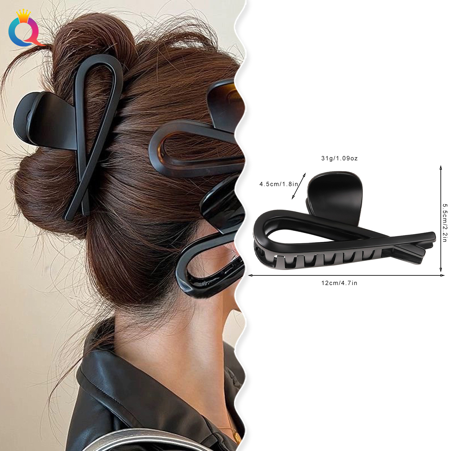 Wholesale of Qiyue retro tortoiseshell matte grappling clips for women with a high-end shark clip and a large back head bun hair clip details Picture