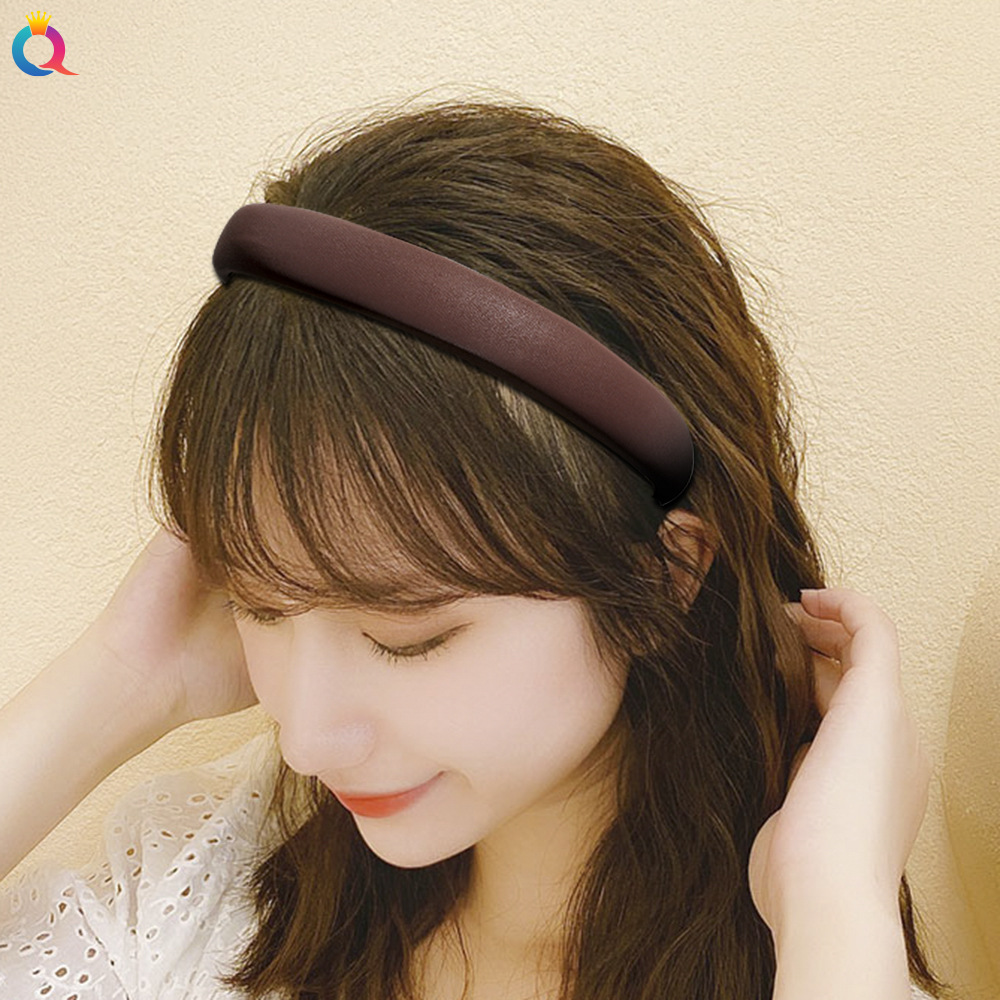 Qiyue Korean female Internet celebrity leather hair band, simple solid color retro hair clip, hair press headband, hair tie and headwear for going out details Picture