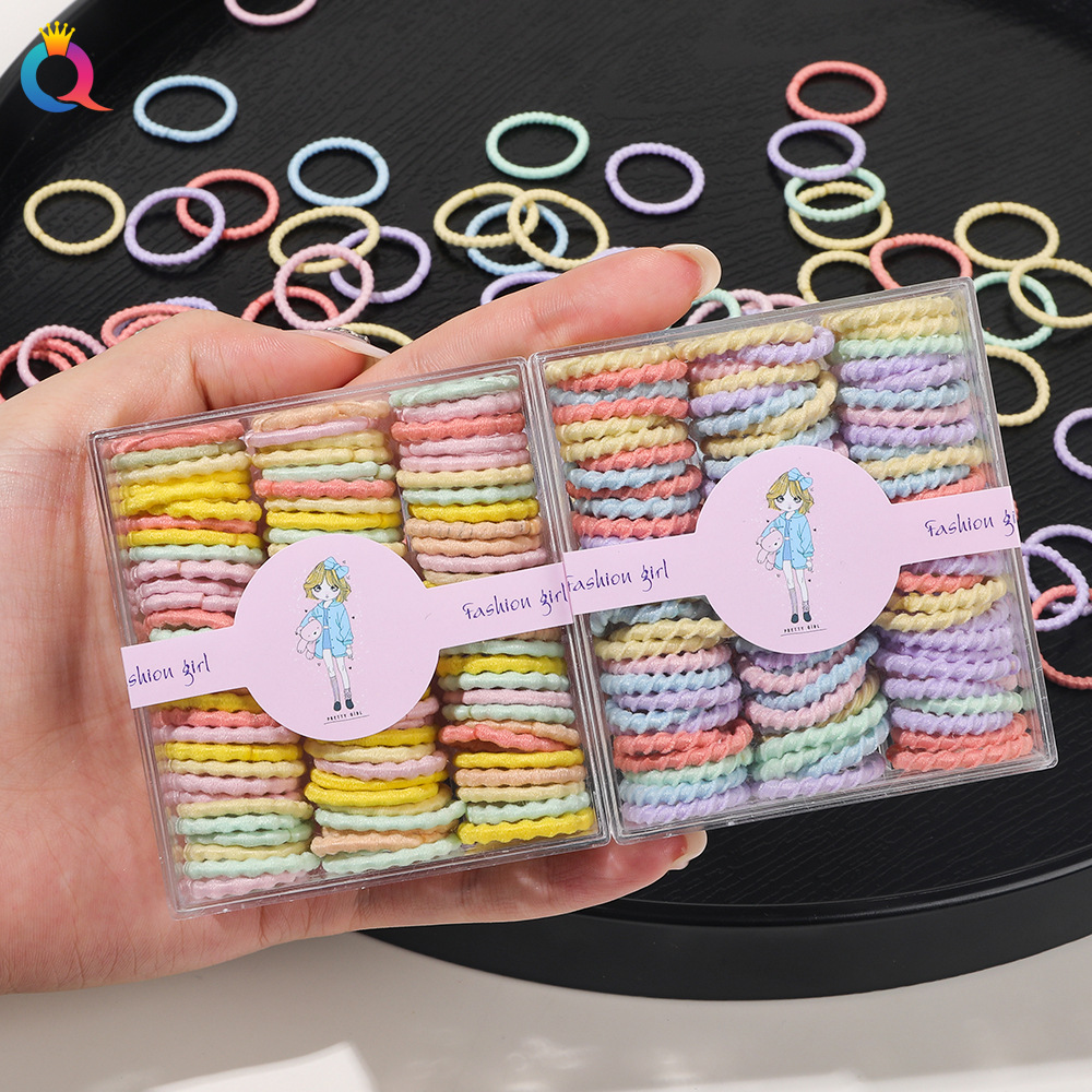 Qiyue Cross-border box-packed hair ties, hair bands, high-elasticity rubber bands, girls' and children's hair ties, headwear and hair accessories wholesale Specification drawing
