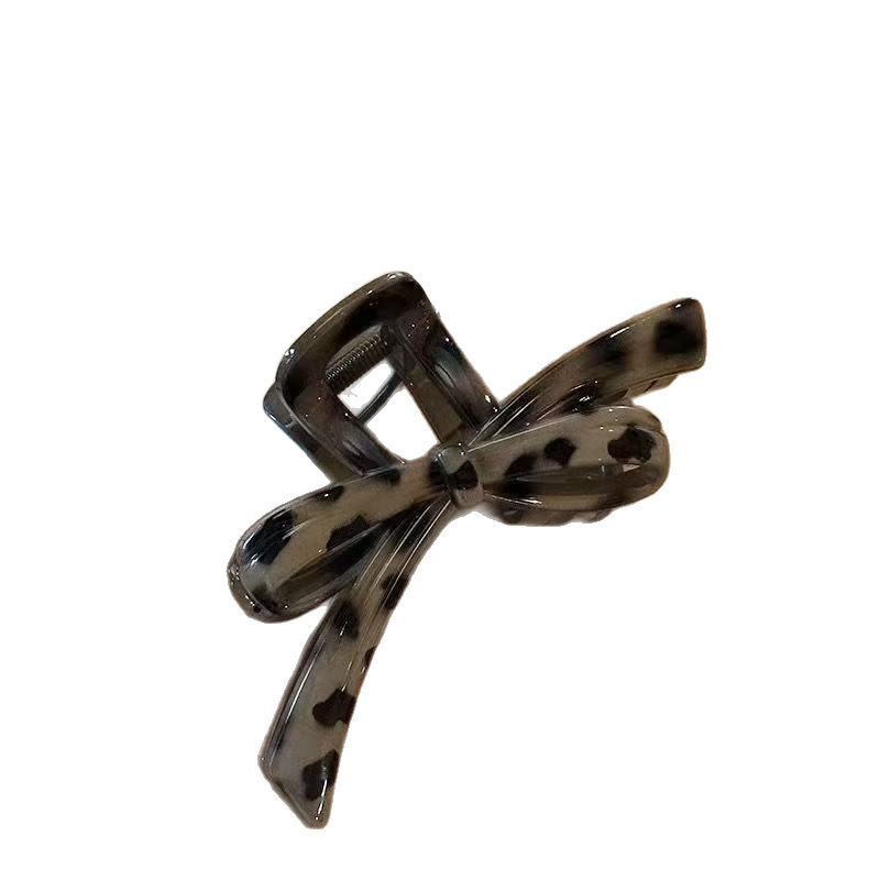 Korean-style leopard print bow clip for women, semi-tied hair, shark clip, oversized hair clip, elegant headwear and hairpin Item Picture