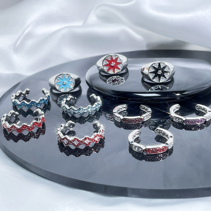 A light luxury and high-end starlight glaze open ring with female letters, a niche and cold style, exquisite quality, sweet and cool ring trend details Picture
