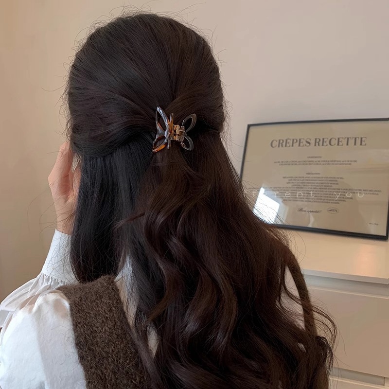 Butterfly semi-tied hair clip headwear for women 2025 New high-end style hair clip at the back of the head shark clip hair accessory full figure