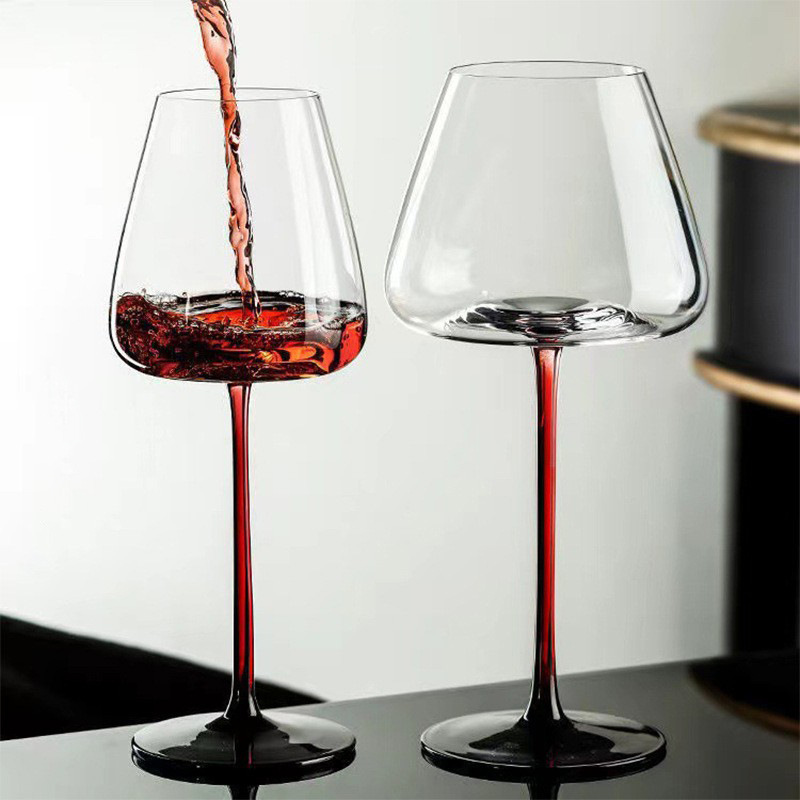 Crystal red wine glass, high-end and light luxury large red stem wine glass set, home Bordeaux large-bellied high-footed glass details Picture