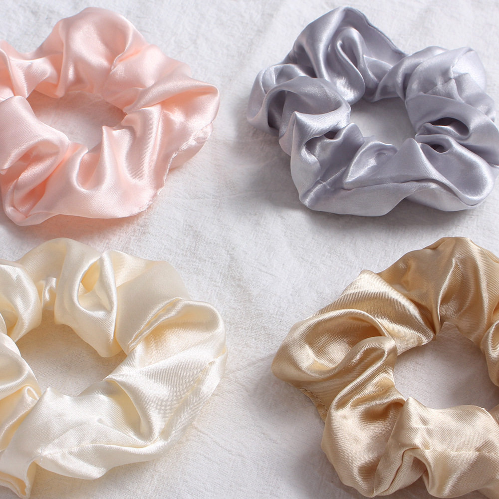 Qiyue Cross-border Amazon Elastic Color Large Intestine Hair Band Solid color satin large Intestine Hair band High-end style ponytail hair band Specification drawing