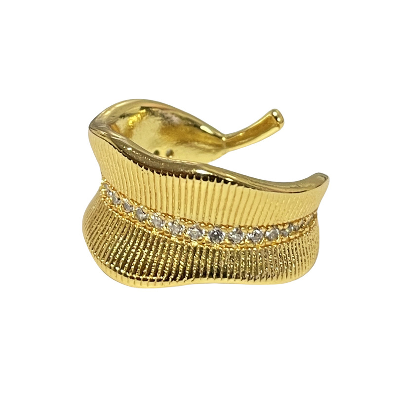 New Italian-style brushed irregular leaf opening ring for women's ins, cold style pleated versatile ring Item Picture