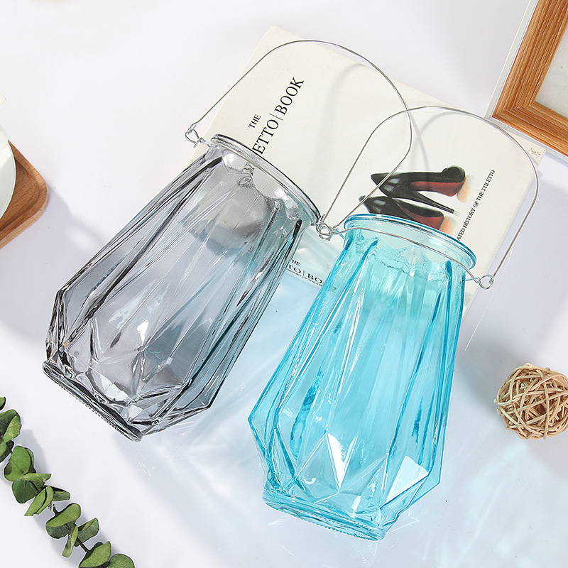 Modern, simple and creative glass vases, colorful transparent origami vertical corrugated living room decorative items, hydroponic flower arrangement vases full figure
