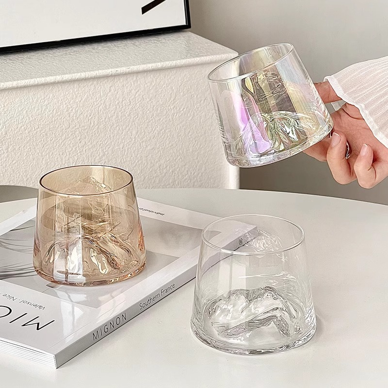 Pink Mount Fuji cup, creative mountain viewing cup, glass water cup, coffee cup, home feminine foreign wine glass, whisky glass full figure