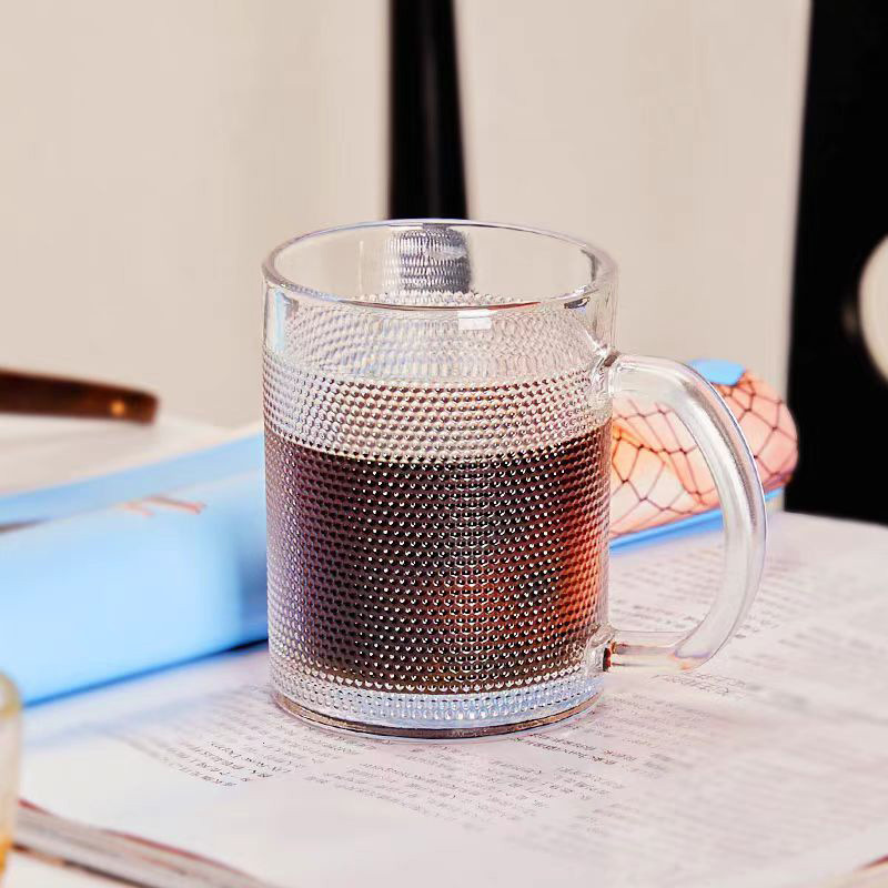 Household beaded glass cups, light luxury and high-end drinking cups, high appearance level, juice and beverage cups with handles, commercial coffee cups details Picture