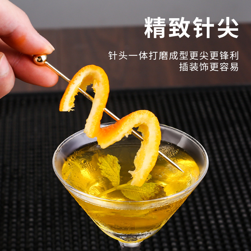 304 stainless steel cocktail needle, creative metal decorative needle, Martini olive needle, fruit tag, sword-shaped fruit needle Application Scenario