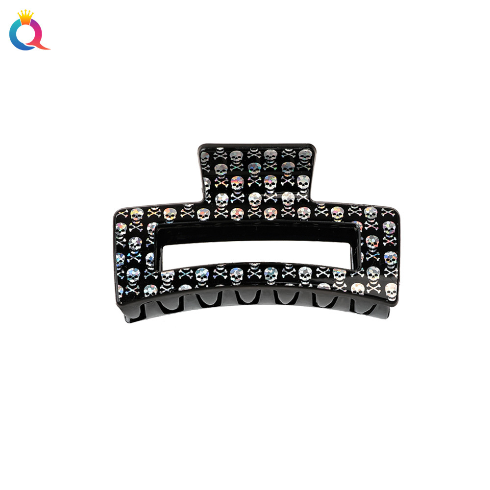 Qiyue Halloween hair Clip, square printed skull Ghost shark clip, children's European and American hair accessories, funny headwear Item Picture