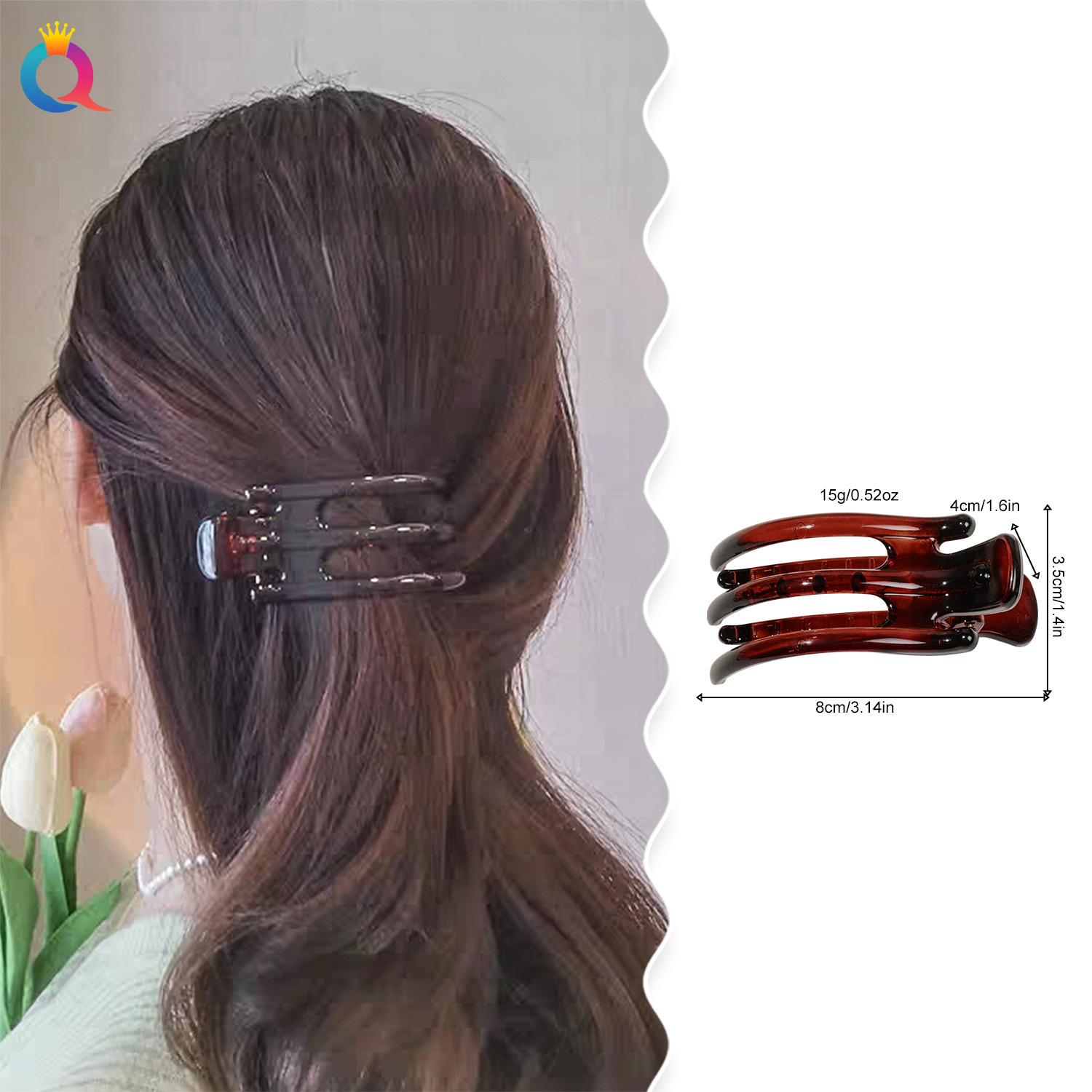 Qiyue Cross-border PC New three-toothed duckbill clip, simple updo hair clip, practical horizontal clip for women, shark hair grip at the back of the head details Picture