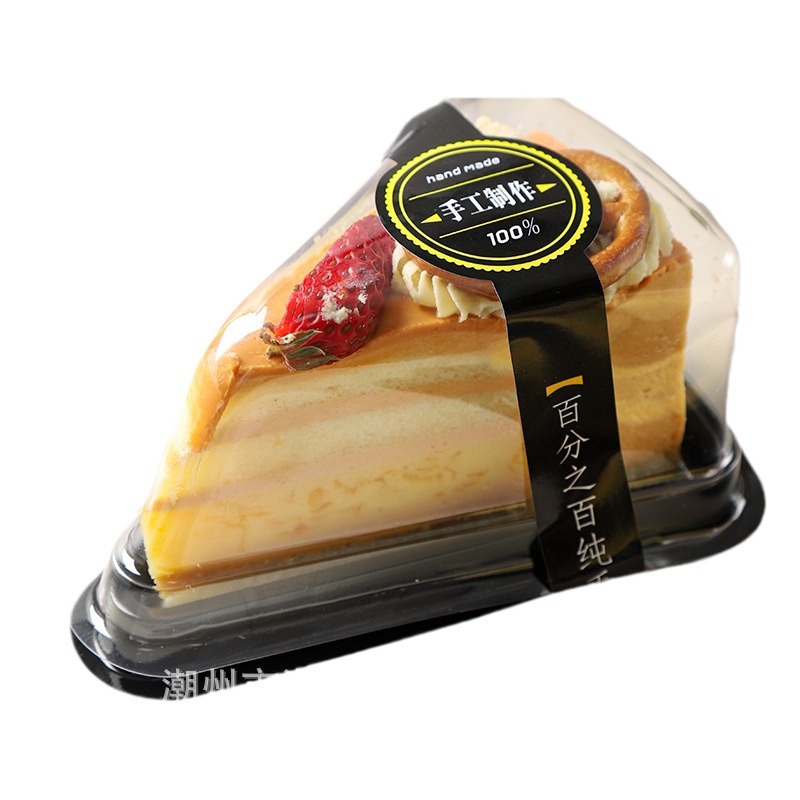 Layered mousse cake cut into pieces, vacuum-formed Western pastry packaging box, 6-inch and 8-inch transparent triangular packaging and baking cake box Item Picture