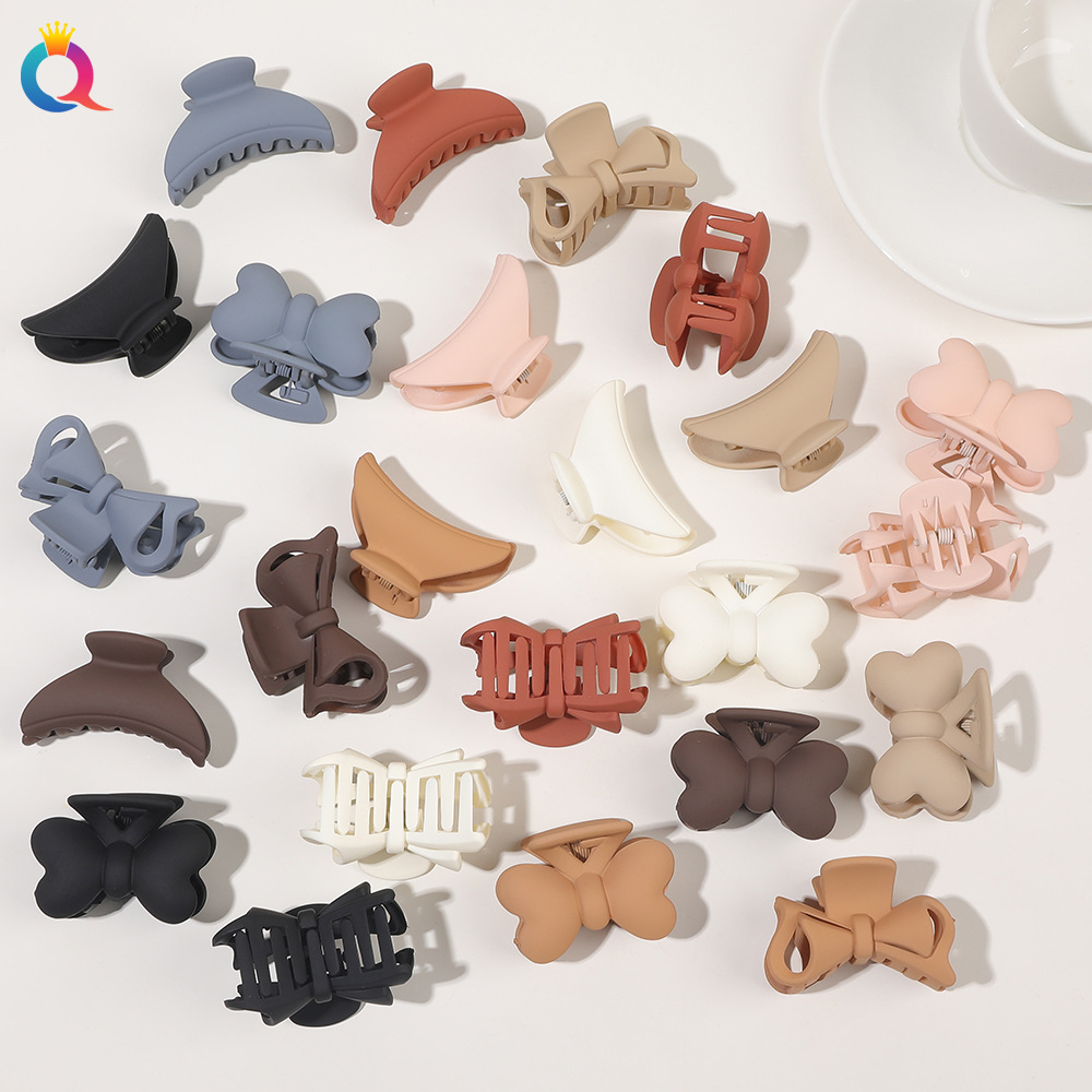 Qiyue Cross-border simple matte small grabber, fashionable and versatile shark clip, bow tie, updo, women's hair clip and hair accessory wholesale details Picture