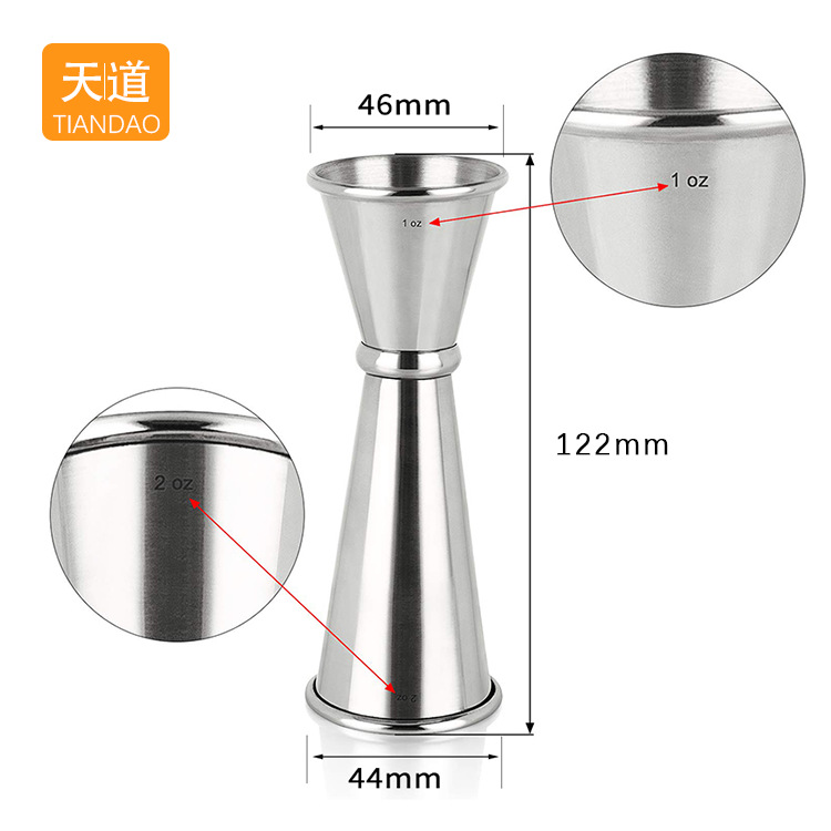 Cross-border stainless steel rolled edge double-headed measuring cup, cocktail measuring device, bar metal ounce cup, cocktail measuring cup Specification drawing