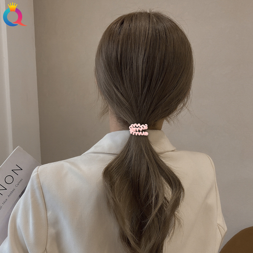 Qiyue Korean macaron telephone line hair band, back of the head, hair tie for washing face, candy color, versatile and simple headwear Specification drawing