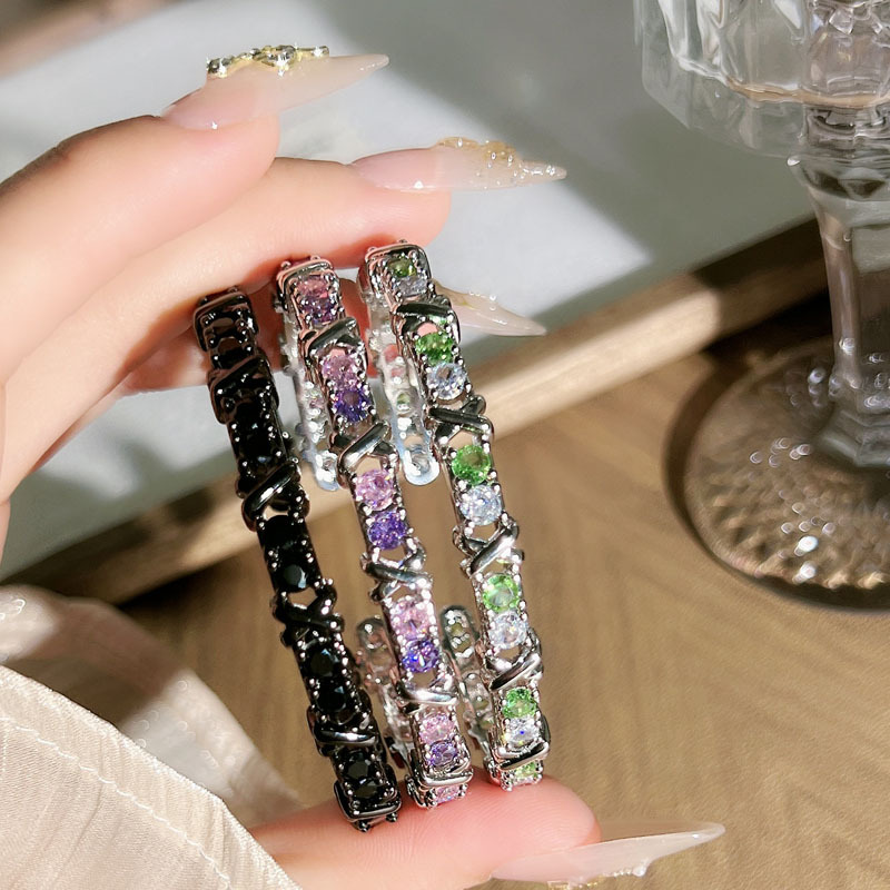 Korean version exquisite colored diamond zircon inlaid cross bracelet, women's niche design sense, gender-neutral style, versatile and light luxury bracelet details Picture