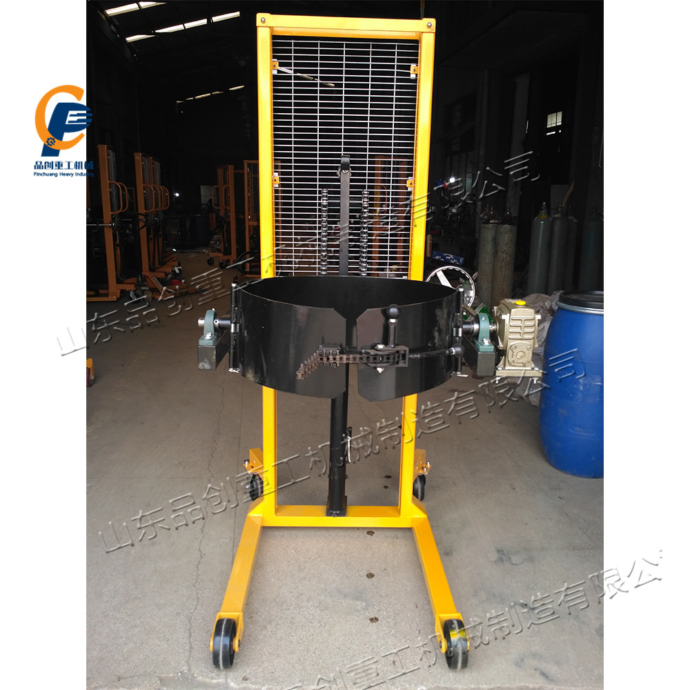 Warehouse goods stacking and handling vehicle, oil filling plastic drum, small four-wheel chemical hydraulic type oil drum elevator details Picture