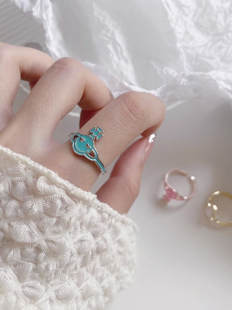 Saturn Smiley face plain ring, colored glazed open ring, women's niche design, ins cold style, versatile and personalized ring details Picture