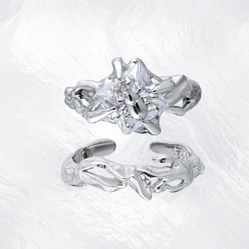ins cold style irregular pleated personality open ring, women's light luxury high-end couple ring, exquisite ring full figure