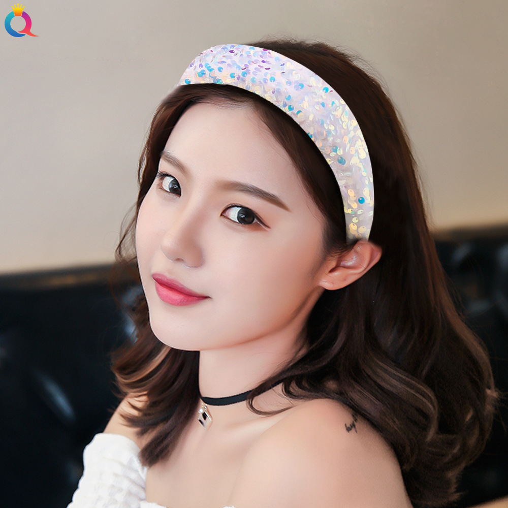 Qiyue Cross-border Amazon Sequin Sponge headband Dance Show Trend ins Wide Edge headband Wholesale Hair accessories details Picture