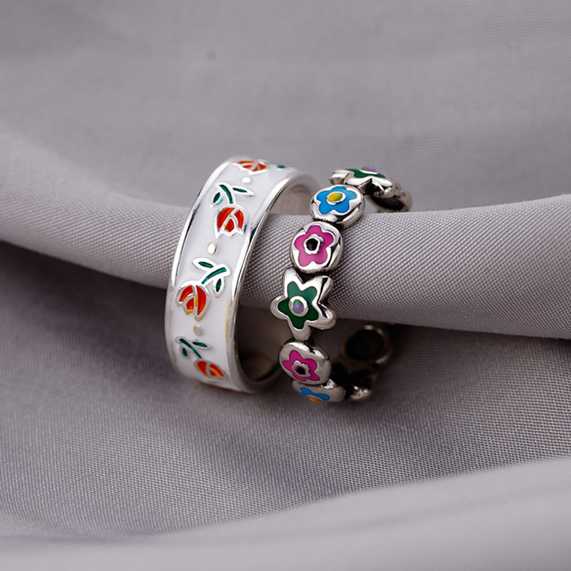 Tulip flower drip glaze open ring for women's Instagram niche design, high-end, fashionable and individual ring, light luxury trend full figure