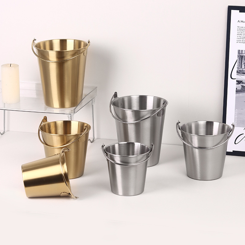 Creative American-style ins304 stainless steel restaurant fried food containers, snack fries, fried chicken buckets, bar ice cube buckets full figure
