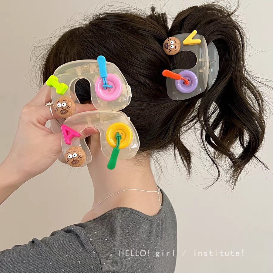 Cartoon fun and cute button grab cookie hair clip 2025 new style personalized back head hair clip, updo shark clip full figure