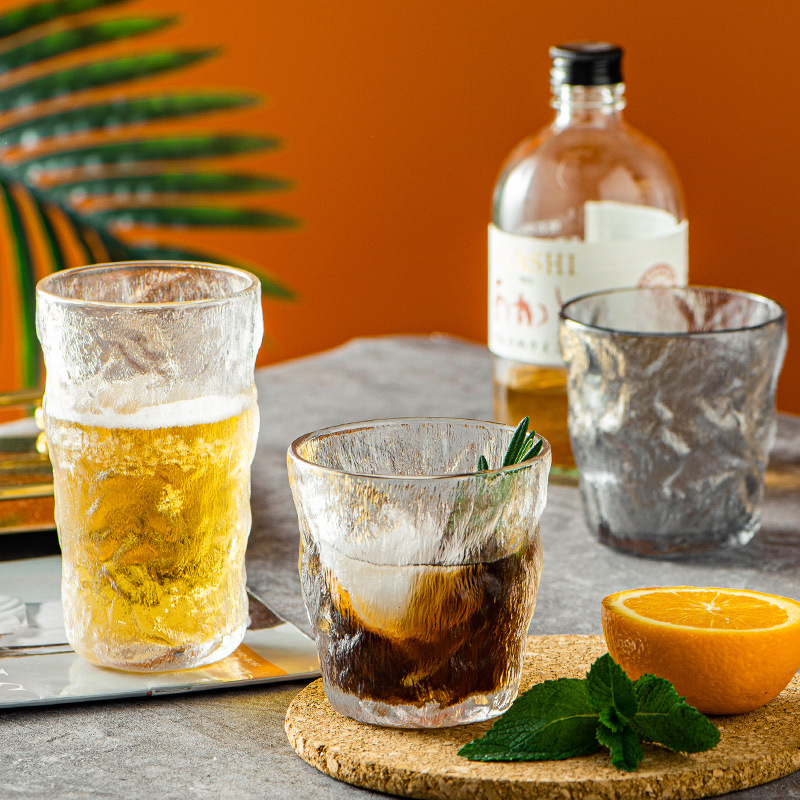 Creative ins European-style ice mountain Fuji glass cups, bark pattern wine glasses, juice cups, milk glacier rock cups details Picture