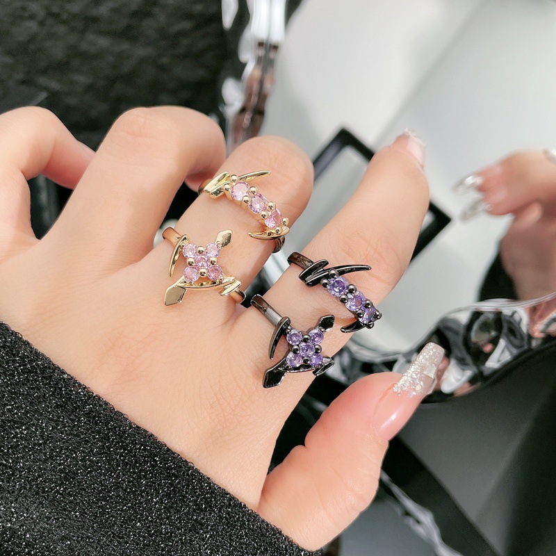 Dark style irregular cross geometric opening ring, neutral style versatile and niche design hip-hop couple ring full figure
