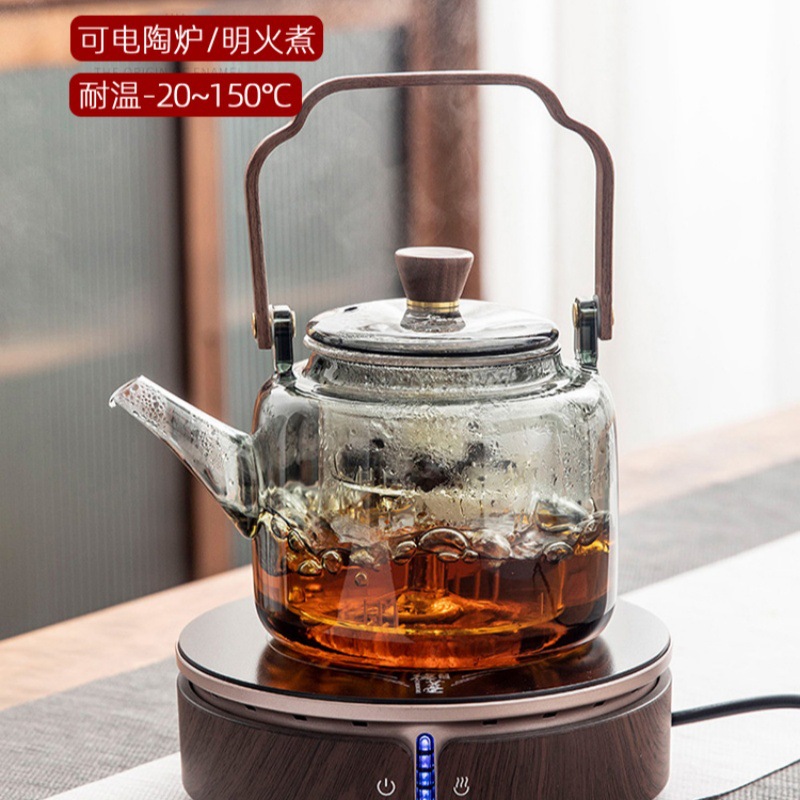 High borosilicate glass handle teapot, electric ceramic stove, heating glass teapot, household large glass steaming and boiling teapot, brewing teapot full figure