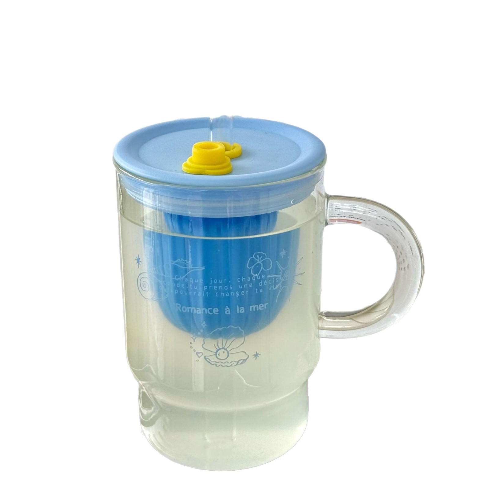 High appearance level Ocean series glass cups, straw cups, large-capacity drinking cups, office water cups, pearl shell cups Item Picture