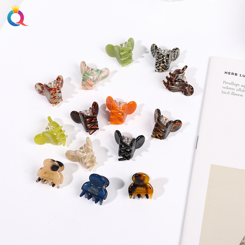 Qiyue Cross-border Korean acetic acid hair clips, solid color gold label small grabbers, simple and elegant bangs hair clips for girls wholesale Specification drawing