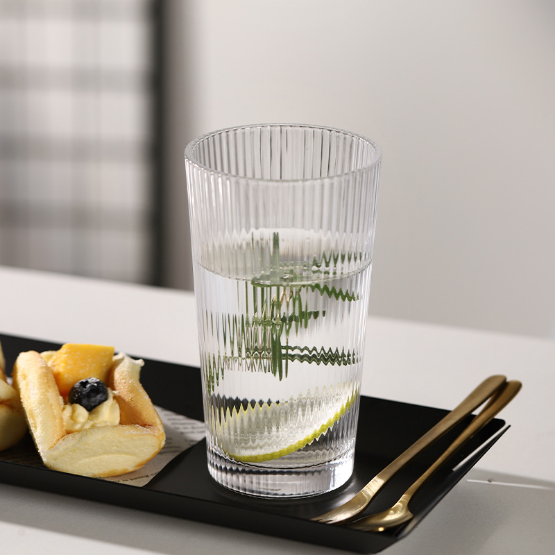 Guangdong Jiabao glass cup, popular coffee cup, simple Japanese vertical striped water cup, fresh and cute for women details Picture