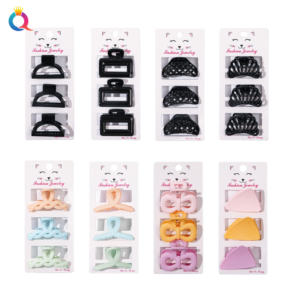 Qiyue Amazon Cross-border Small matte Grabber Three-piece Set: Simple and versatile hair clips, bangs clips, ponytail clips, and hair accessories full figure