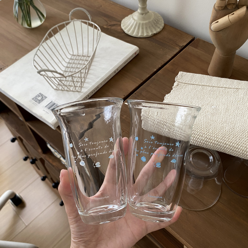 Romantic design ocean shell juice cup, ins retro niche American coffee cup, silver simple water cup Specification drawing