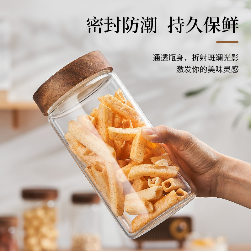Glass grain sealed jar, household fresh-keeping food grade with lid, jam, bird's nest, acacia wood storage jar Application Scenario