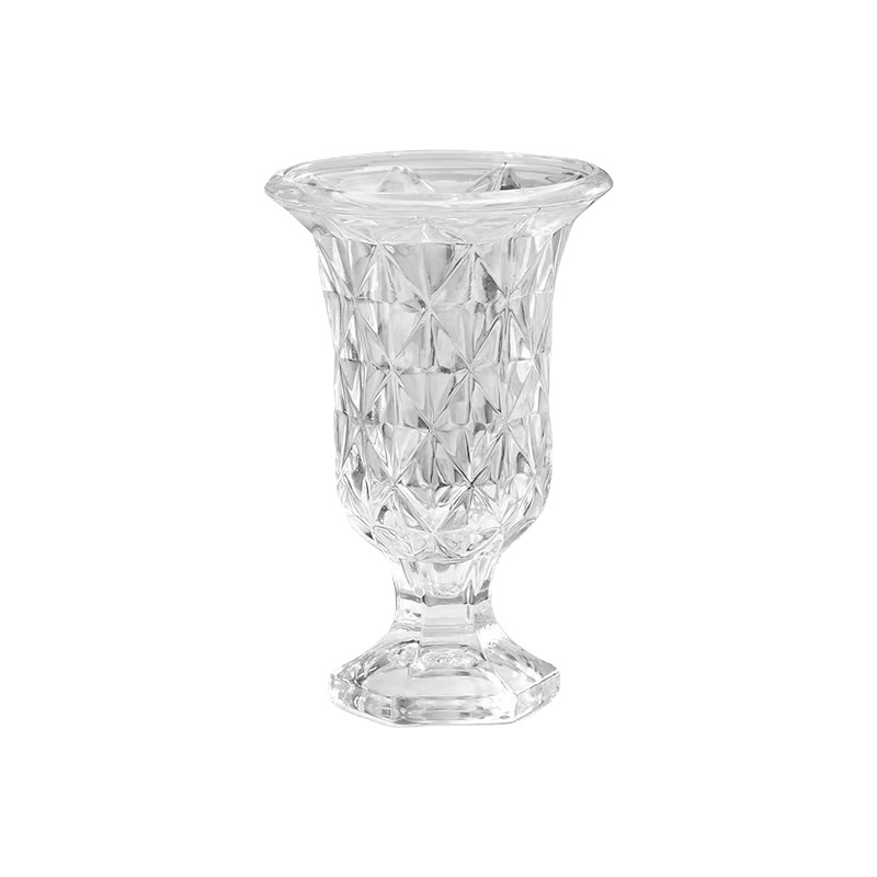 A light luxury retro low-legged transparent glass vase is placed at the entrance of the living room as a wedding rose flower decoration Item Picture