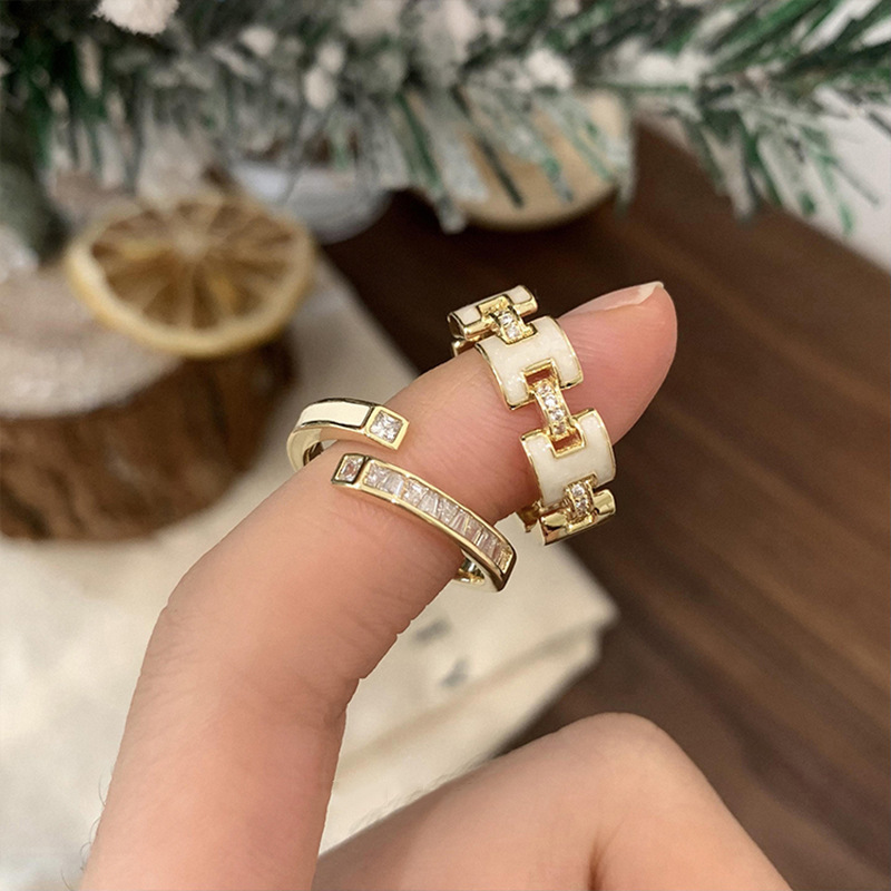 Zircon drop glaze opening adjustable ring for women, ins style, fashionable, versatile, niche design, high-end ring, 2023 new style Application Scenario