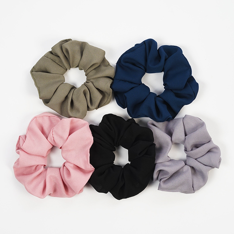 Qiyue Amazon Cross-border solid color Korean linen large intestine circle elastic band simple chiffon hair tie Specification drawing